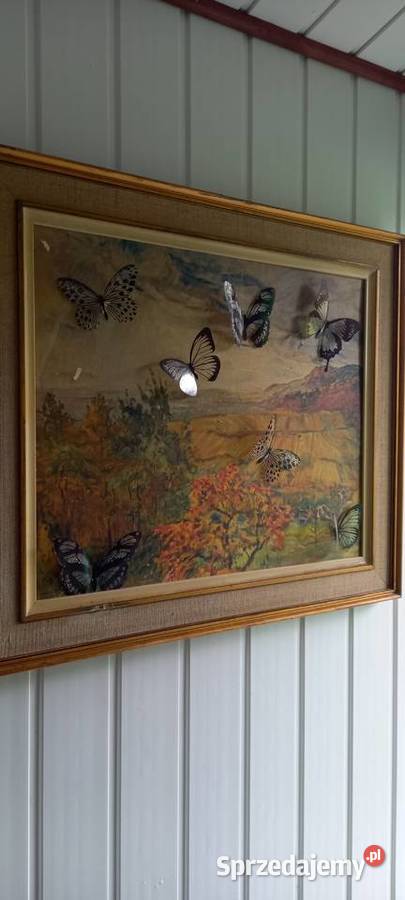 Obraz pejzaż krajobraz olej 1979 wielokolorowy Małkinia Górna