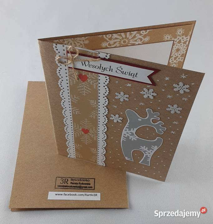 Ręcznie robione kartki na Boże Narodze Renifer Zbójno