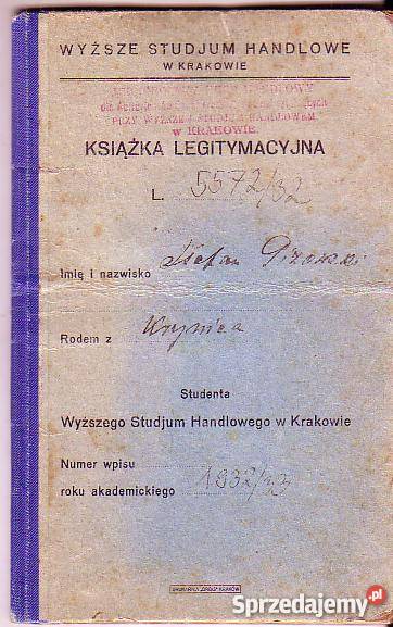1932 KSIĄŻKA LEGITYMACYJNA WYŻSZE STUDIUM małopolskie Czyrna