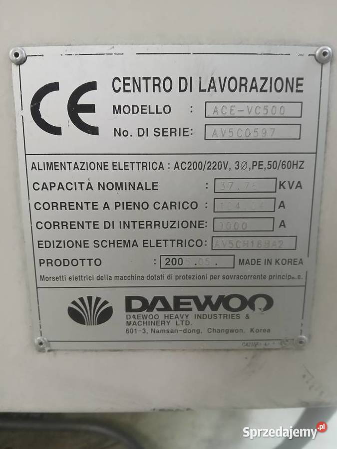 Pionowe centrum DAEWOO ACEVC500 z 2005 roku 2 Chochołów