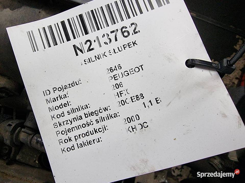 SILNIK SŁUPEK PEUGEOT 206 HFX 10FP5 12 Części samochodowe Lipno