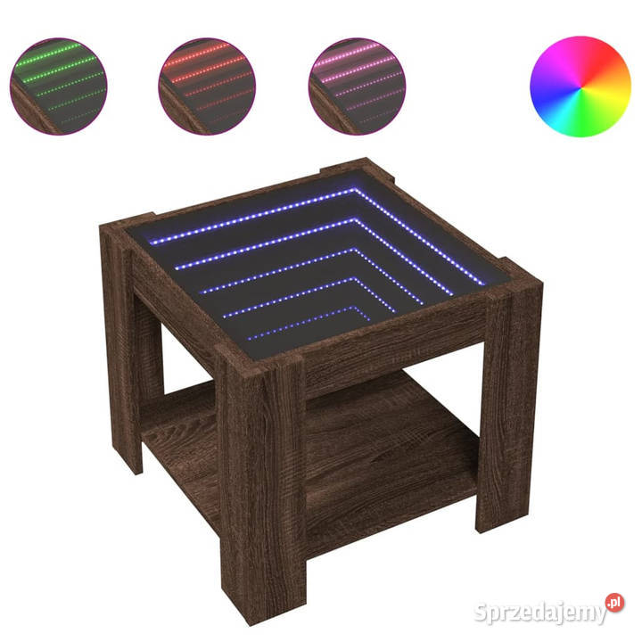 Stolik kawowy z LED brązowy dąb 53x53x45 Warszawa