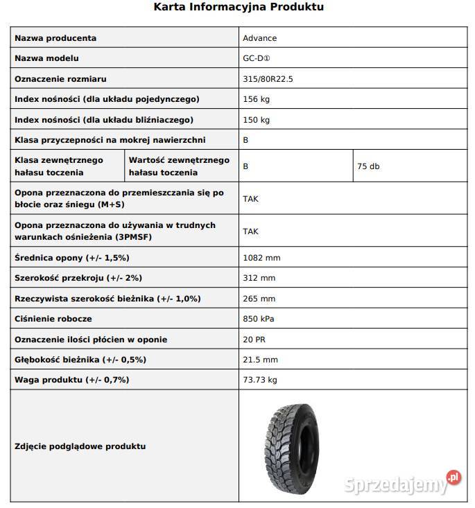 ADVANCE GCD1 31580 R225 Opony napędowe budowlane Zarębki