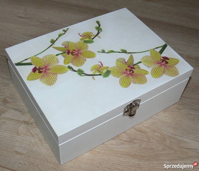 Drewniana herbaciarka XXL decoupage orchidea Warszawa sprzedam