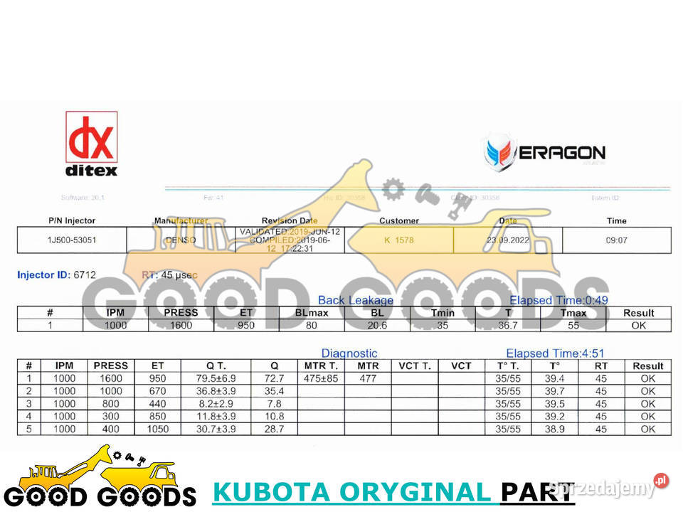 KUBOTA WTRYSKIWACZ COMMON RAIL V3800 1J50053051 Władysławów sprzedam