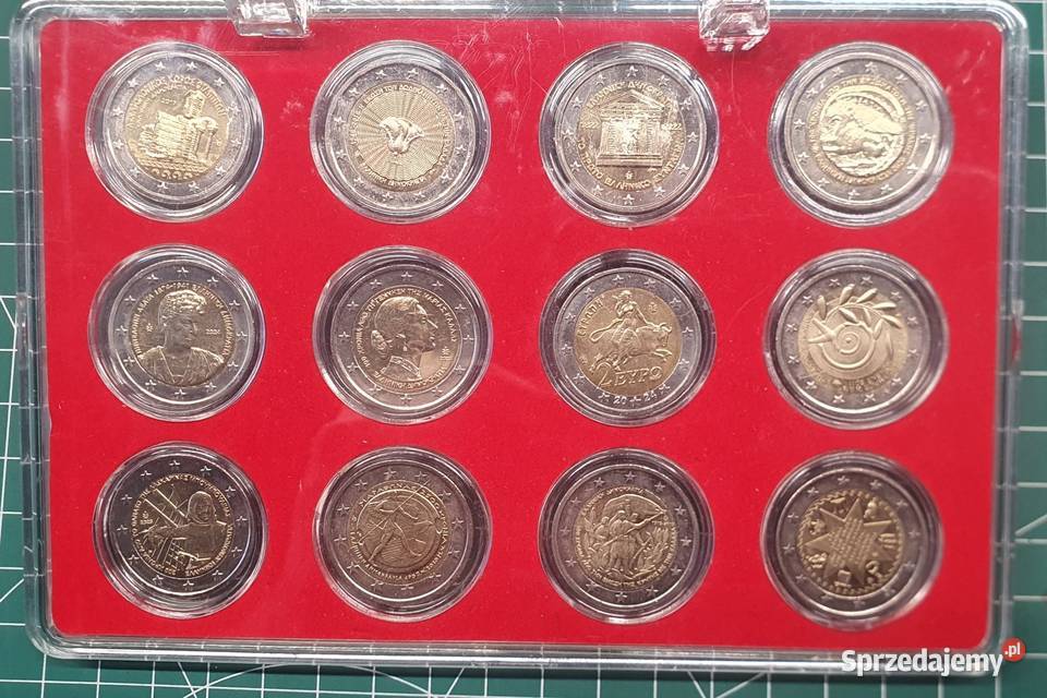 Monety 2 euro Grecja plus etuii do ekspozycji Wałbrzych
