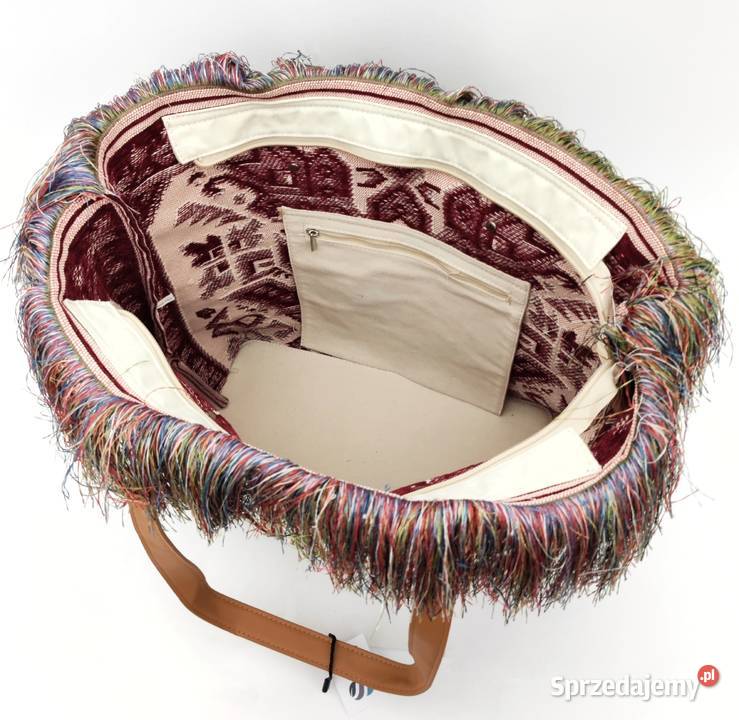 Torebka duża bawełniana tkana AZTEC frędzle a4 Gdańsk