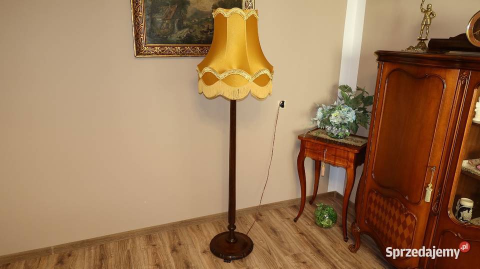 Unikatowa Stojąca Drewniana Dębowa Lampa Lata Antyki Antyki Ziębice