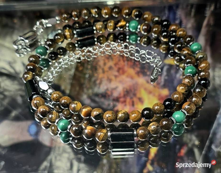 NASZYJNIK KAMIEŃ MALACHIT TURMALIN TYGRYSIE OKO Katowice