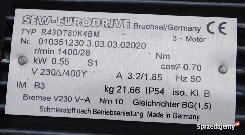 Motoreduktor 055kw 28obrmin z hamulcem Firmy SEW Kargowa