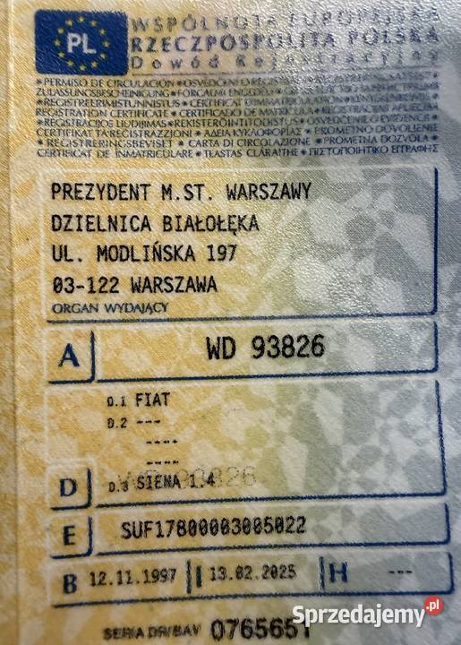 FIAT Siena 70 przebieg 1 właściciela Wieliszew