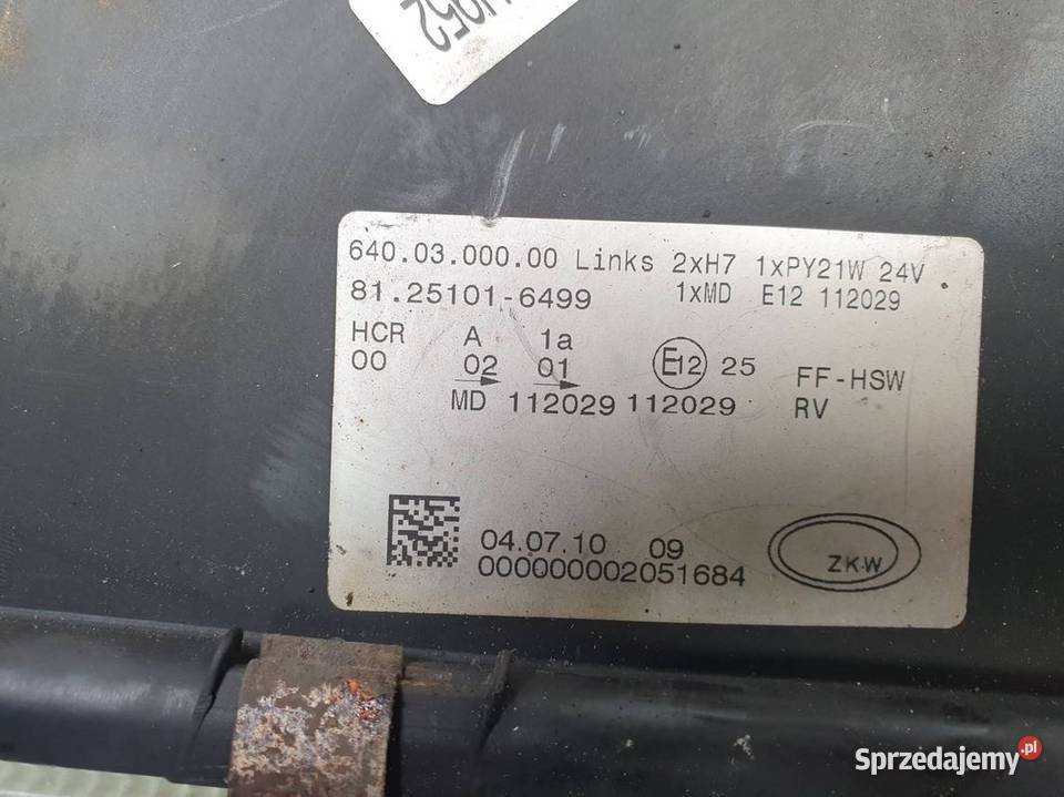 LAMPA LEWA PRZÓD MAN TGX 18400 81251016499 kujawsko-pomorskie Lipno