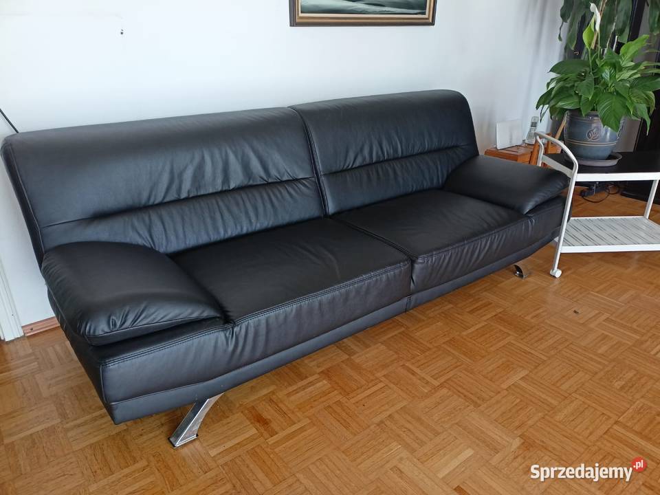 Kanapa skórzana czarna 230 stan idealny Kolno