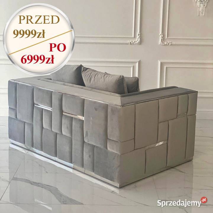 Sofa aksamitna 2 osobowa szara na srebrnych Warszawa