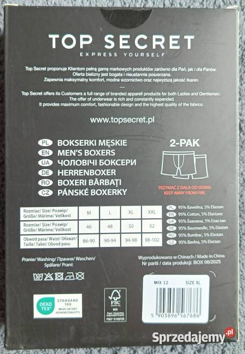 TOP SECRET bokserki męskie 2pak rozmiar XL 9498 Ełk sprzedam