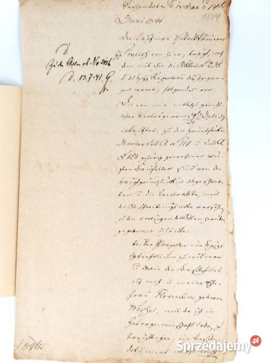 Stary dokument w języku niemieckim z 1844r Tczew mazowieckie