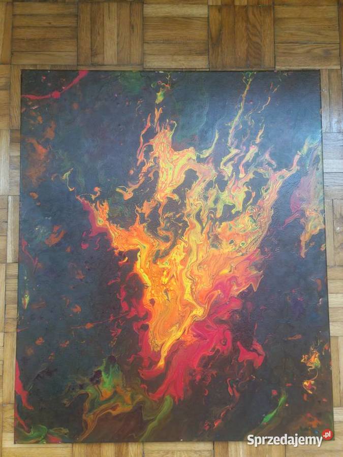 Obraz Płonące Serce ręcznie malowany pouring Obrazki i obrazy Ciechanów sprzedam