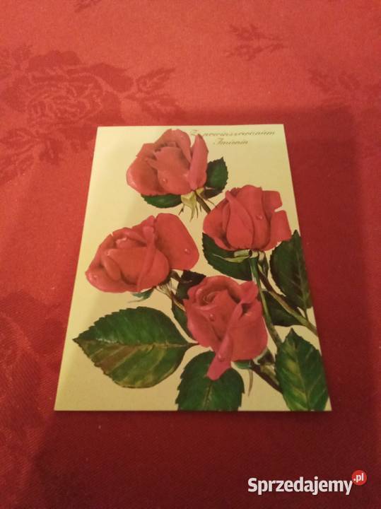 Stara kartka z okazji imienin z różami Warszawa