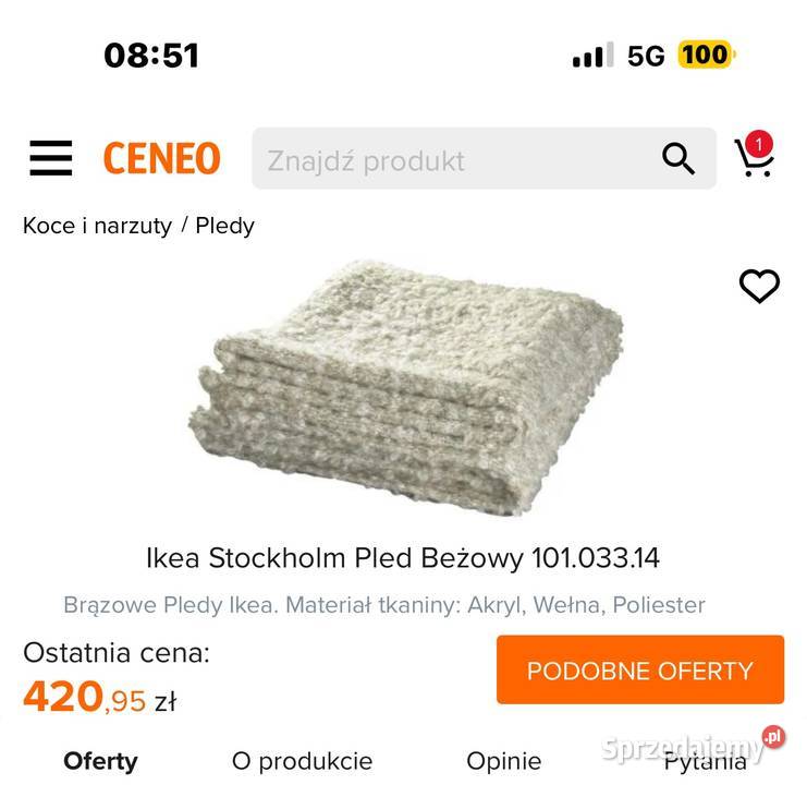 Koc IKEA STOCKHOLM pled beżowy 130x170 beżowy Łódź