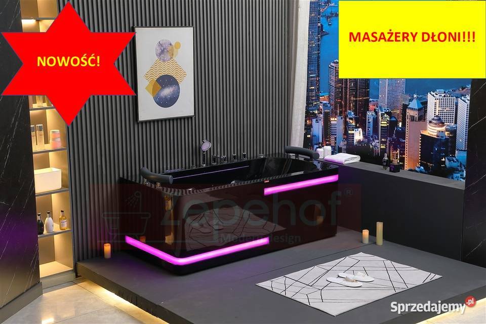 Czarna wanna z hydromasażem EBX869 prostokątna Grabówka