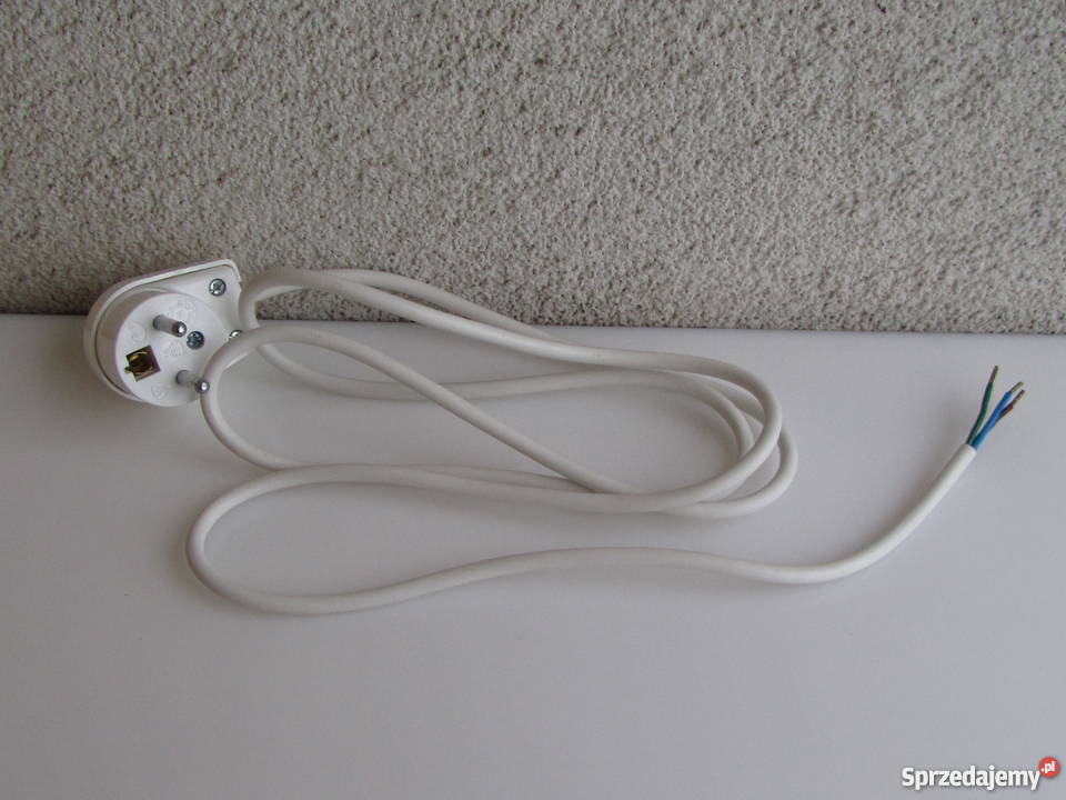 Kabel biały wtyczka kątowa 3 żyły okrągły Olecko sprzedam
