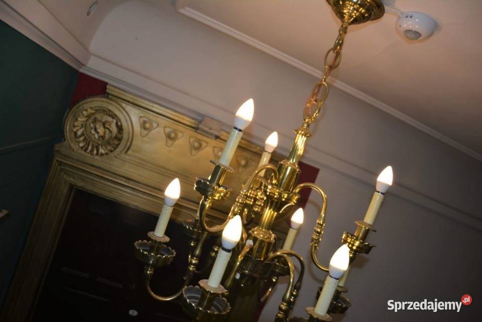 Lampa wisząca mosiężna 10 ramienna ANTYK
