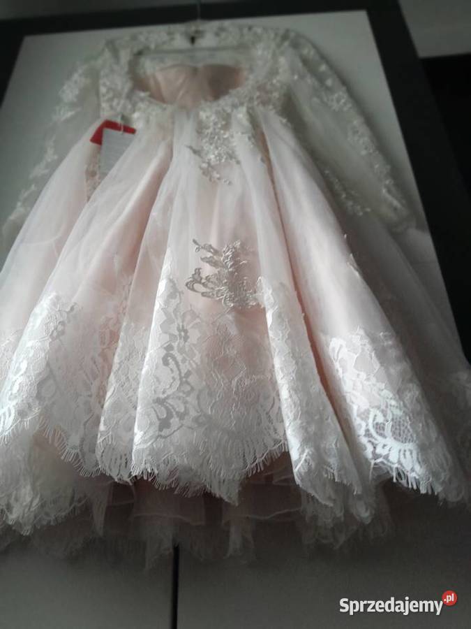 koronkowa Bladoróżowa sukienka midi 36Louboutin Solec-Zdrój