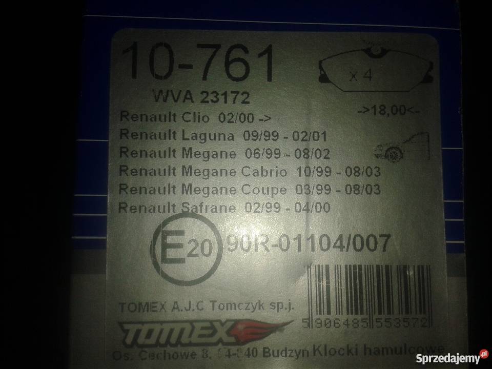 NOWE KLOCKI HAMULCOWE PRZÓD PRZEDNIE MEGANE Rok produkcji 1996