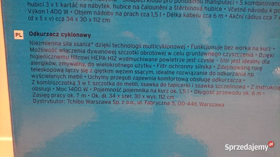 Odkurzacz cyklonowy marki Tchibo Poznań