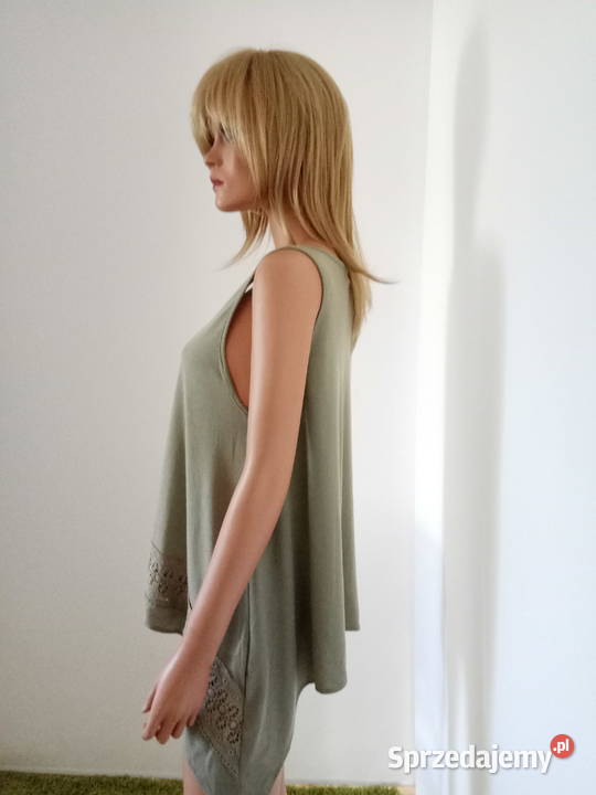 Bluzka tunika Rainbow khaki z koronką r 384042 bez rękawa Pszczyna