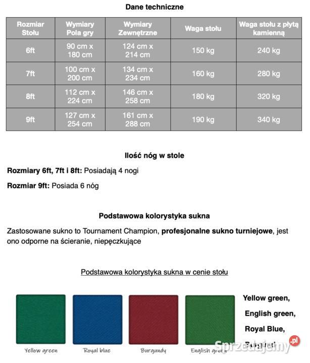 Stół Bilardowy Akropol lita olcha 7 ft Producent opolskie Kluczbork