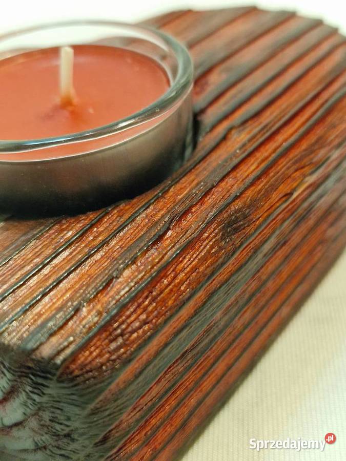 Świecznik drewniany serce rubinowy na tealight Świeczniki warmińsko-mazurskie Sępopol