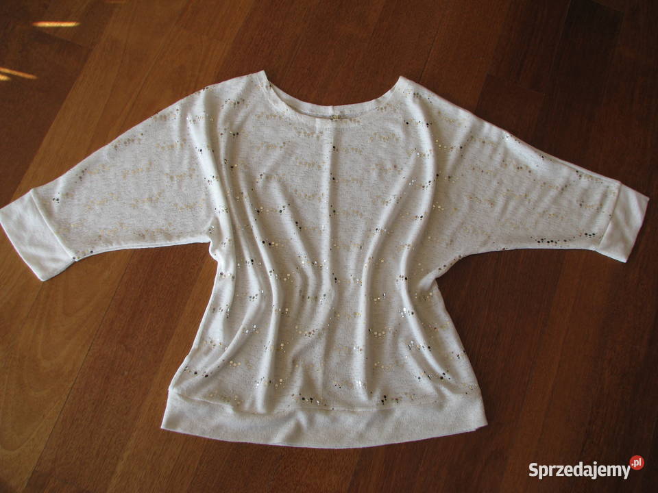 Luźny biały sweterek bluzka z cekinkami L XL biały małopolskie