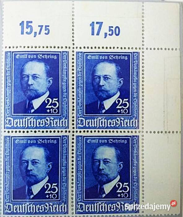 NIEMCY 1940Mi760761 BehringMNH w czwórkach pomorskie Człuchów sprzedam