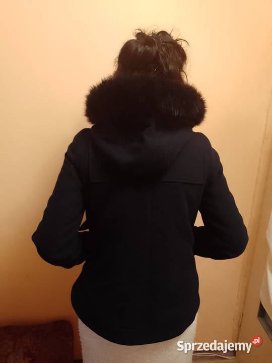 38M ZARAGranatowy płaszcz z Futrzanym kapturem Kraków