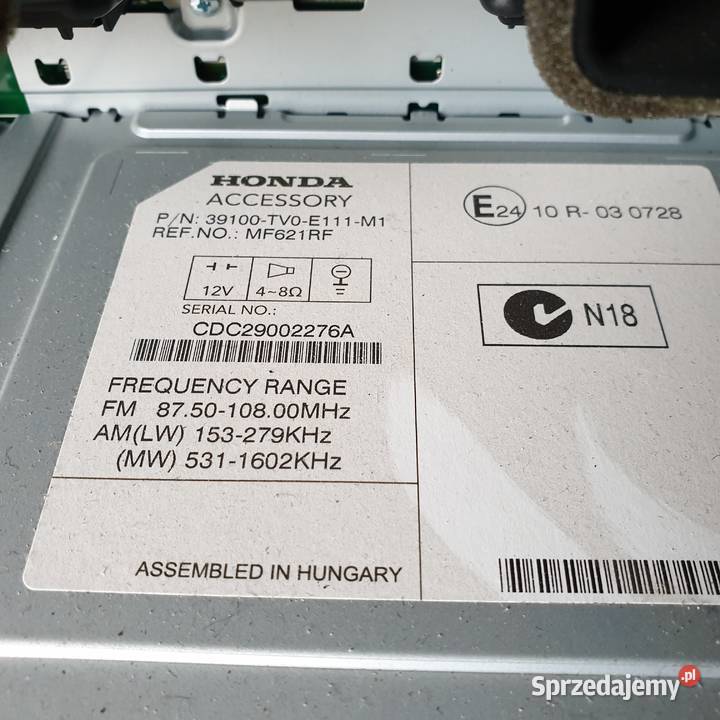 HONDA CIVIC IX RADIO CD 39100TV0E111M1