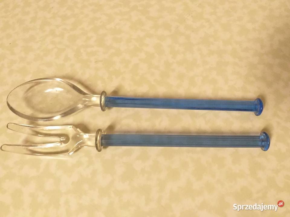 szklane sztućce art deco do sałatek środek stołu widelec łyż