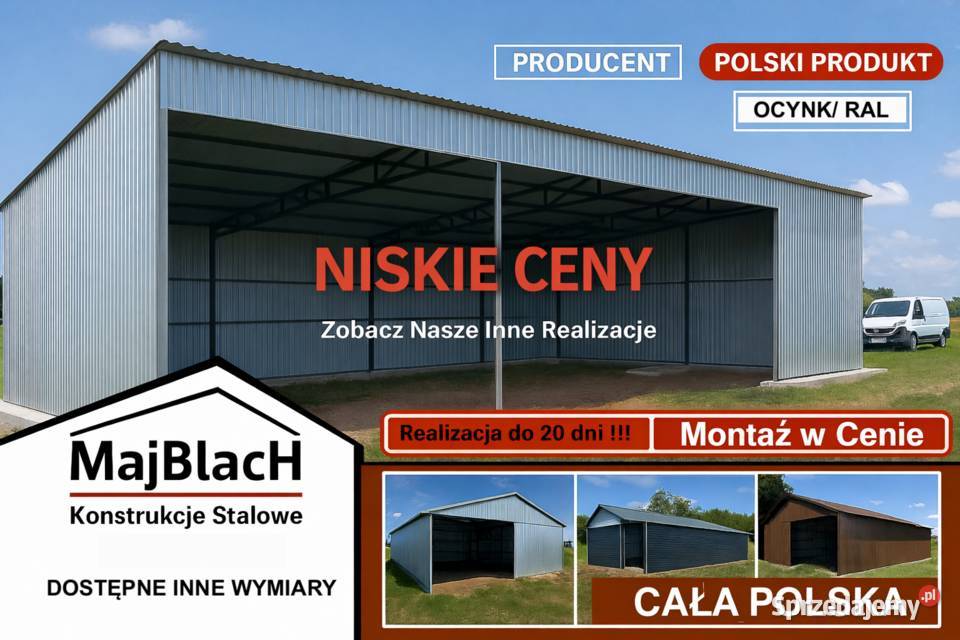 Magazyn OCYNK Wiata Otwarta Garaż Blaszany HALA 194zł/m2 Leżajsk