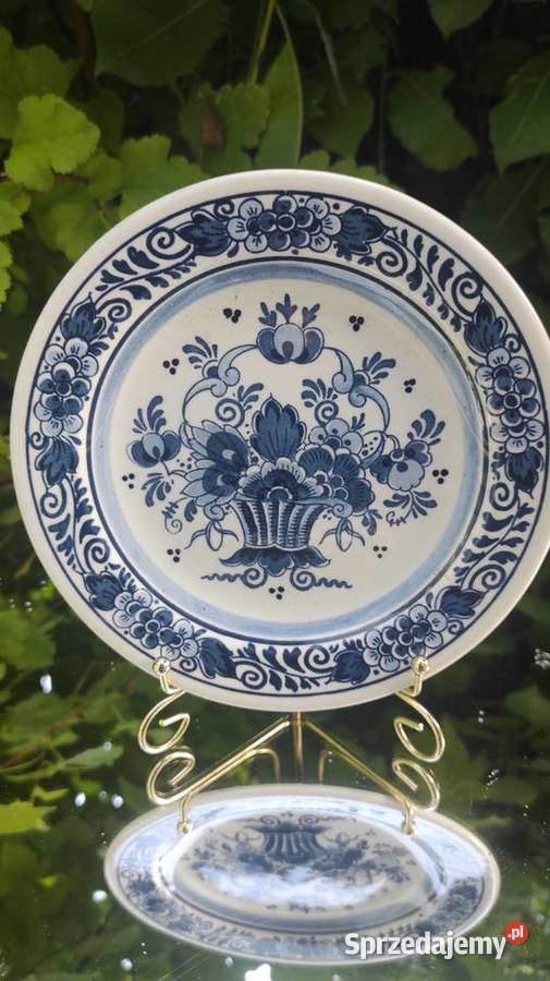 Piękny Malowany Talerz Delft antyk Pabianice
