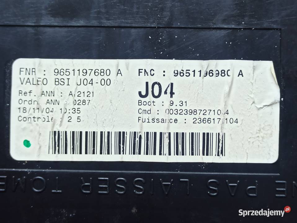 Peugeot 307 Moduł BSI j04 9651197680A Skrzynki bezpieczników