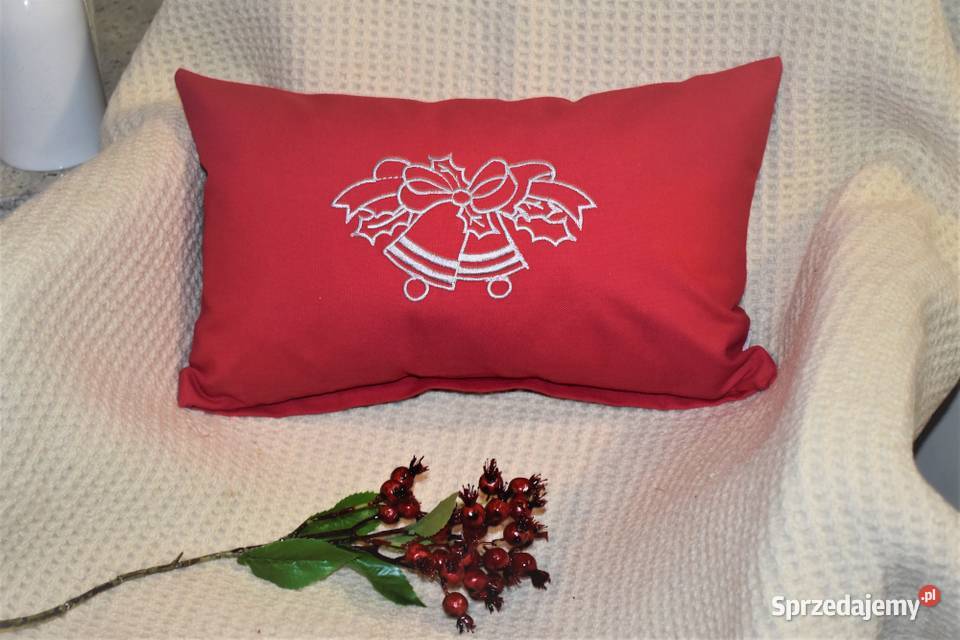 Poszewka Świąteczna Haftowana 50 x 30 odcienie czerwieni Stare Kupiski