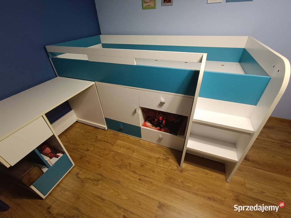 Łóżko Używane Mobi Biało Niebieski dzieci z bazą Ostrołęka