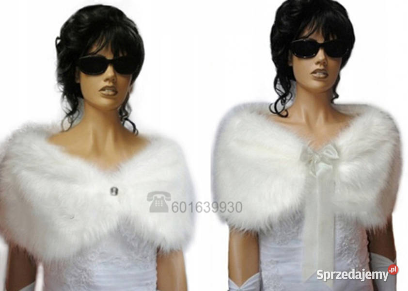 Piękna ETOLA FUTRZANA do ślubu bolerko BIAŁA Tarnów