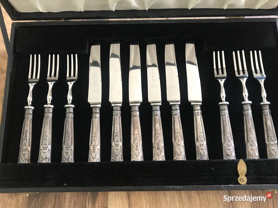 Komplet zabytkowych sztućców deserowych SREBRO Warszawa