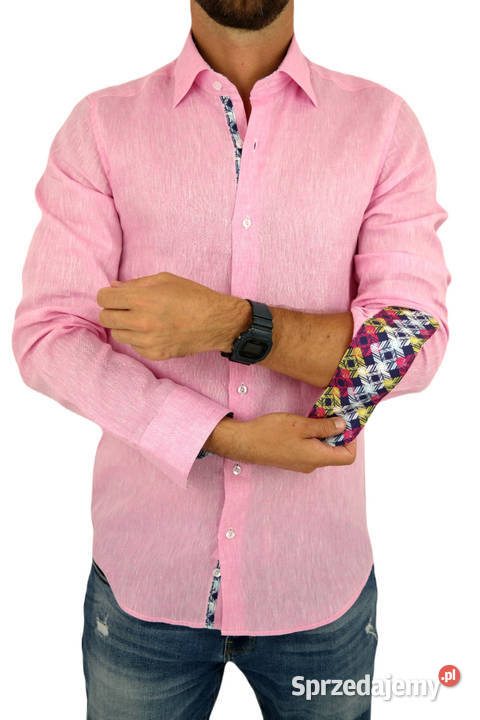 GIOVANNI PERA Koszula Męska GPL1 Różowa LEN Rozmiar XXL Ostrów Wielkopolski