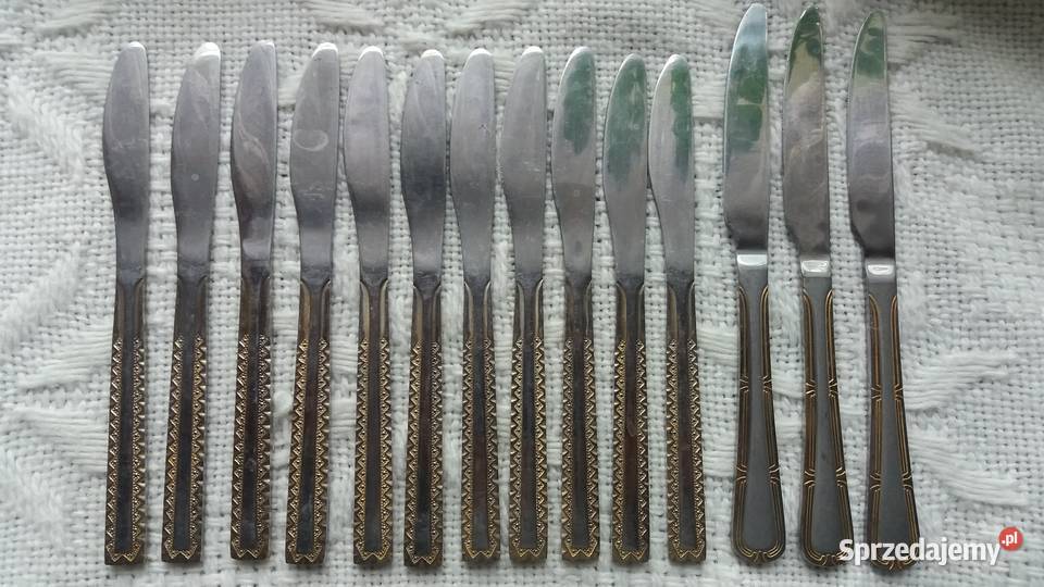 Nóże złocone z PRLu sztućce linia lotnicza TAP Płońsk