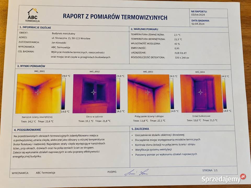 Wykonanie raportu z pomiarów wilgoci pleśni dolnośląskie Wrocław