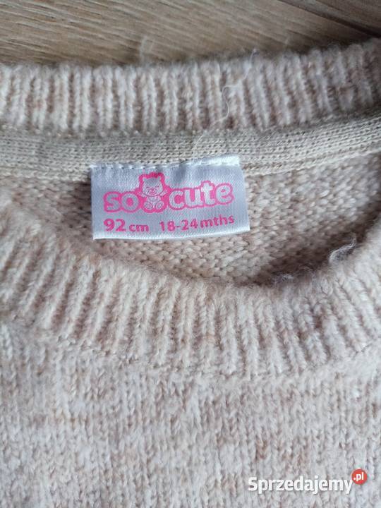 Sweter tunika dziewczęcy beżowy z sarenką 92 Płock