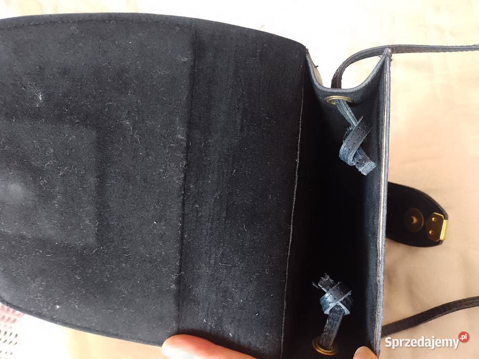 Real LeatherGranatowa skórzana torebka z Londynu Kraków