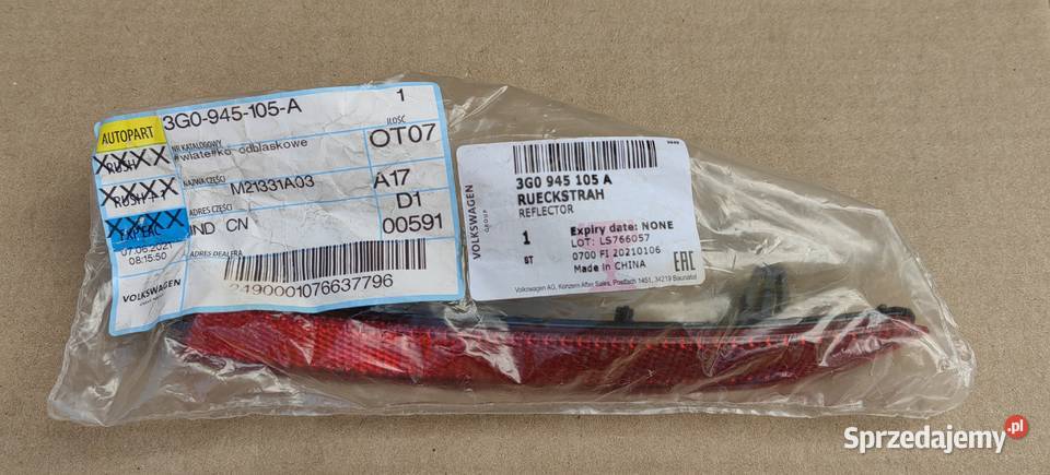 3G0945105A VW PASSAT odblask zderzaka tylnego osobowe małopolskie Rożnów